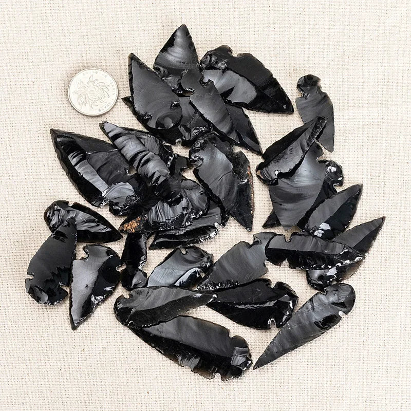 Black Obsidian Arrowheads — Natural Stone Carvings for Reiki, Decor & Jewelry Making (30–50mm)