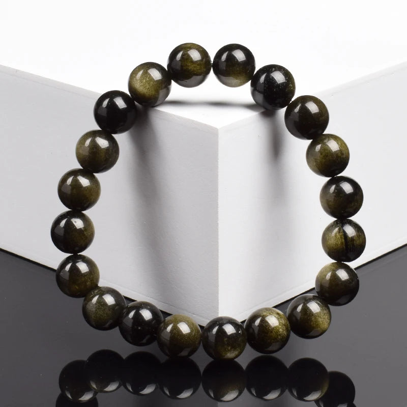 Golden & Silver Obsidian Crystal Bracelet — Protection & Grounding