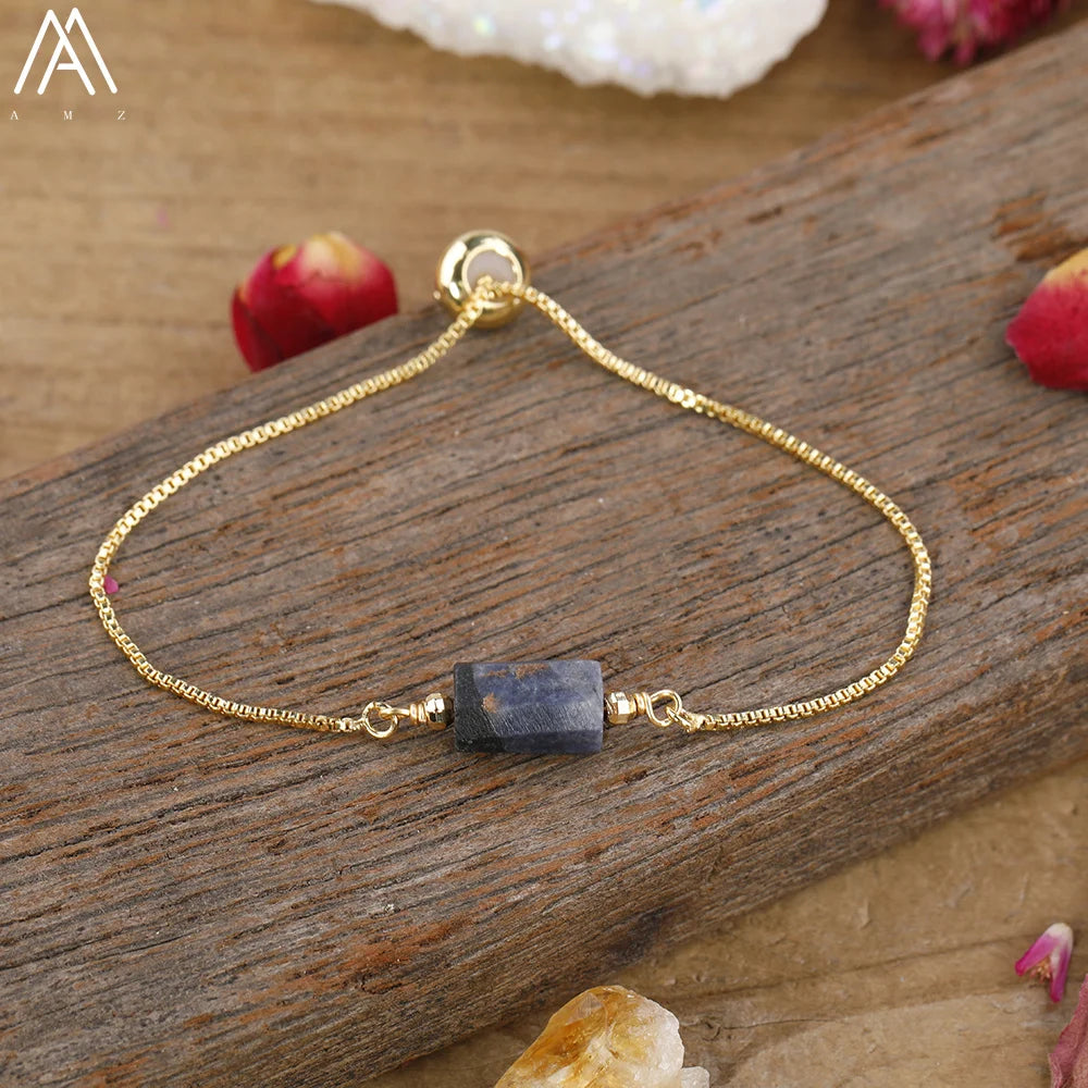 Natural Gemstone Single-Bead Bracelet – Gold-Plated Crystal Jewelry for Women