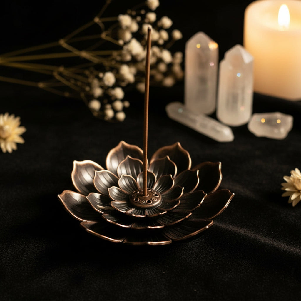 Lotus Incense Burner | 2-in-1 Bronze Metal Holder for Sticks & Cones