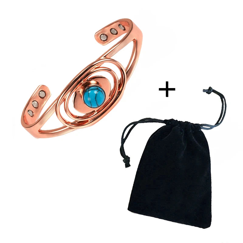 Copper Cuff Bracelet with Blue Stone | Adjustable Healing Bangle