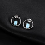 Larimar Open Circle Stud Earrings, 925 Sterling Silver