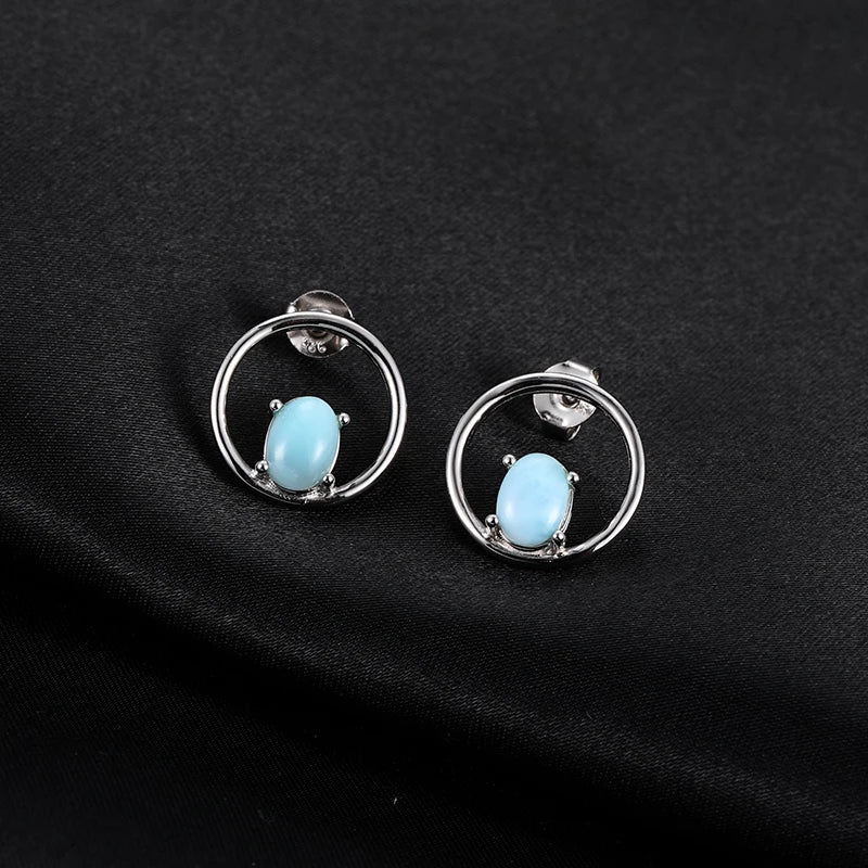 Larimar Open Circle Stud Earrings, 925 Sterling Silver