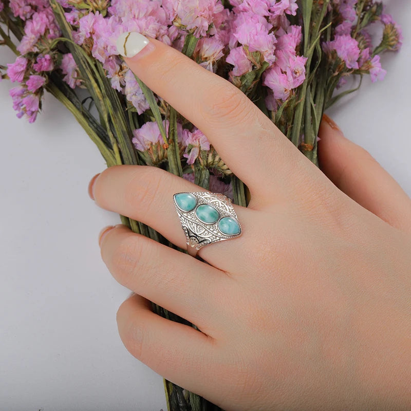 Larimar Three-Stone Statement Ring, Openwork Frame