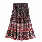 Dark Floral Tiered Boho Maxi Skirt
