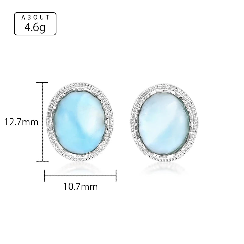 Larimar Oval Stud Earrings, Pavé Zircon Halo
