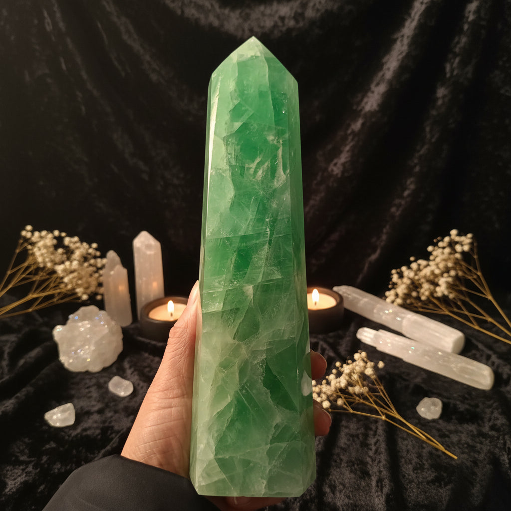 Green Fluorite Tower — Natural Crystal Point
