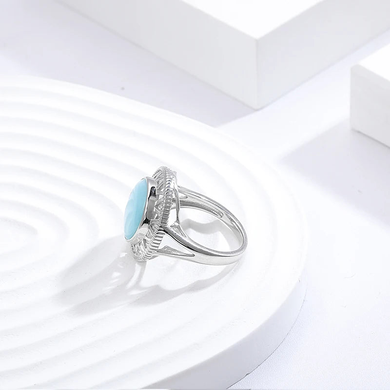 Larimar Oval Statement Ring in 925 Sterling Silver
