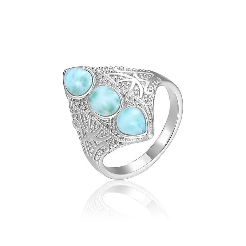 Larimar Three-Stone Statement Ring, Openwork Frame