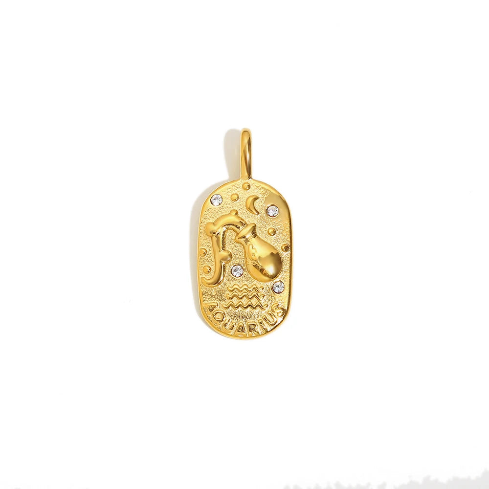 Zodiac Tag Pendant Necklace — 18K Gold Embossed Star Sign