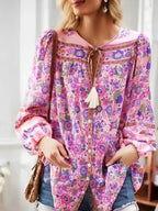 Floral Tassel V-Neck Boho Blouse