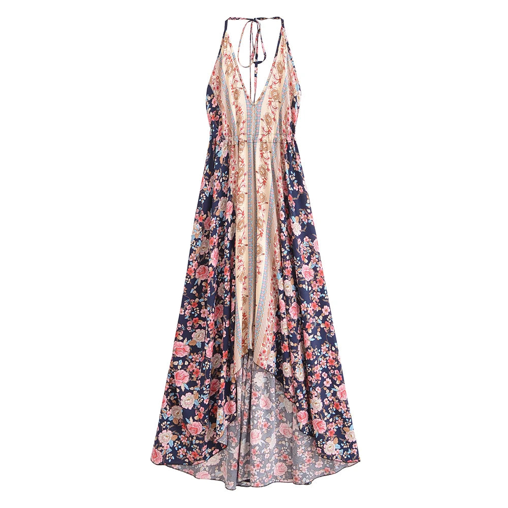 Bohemian Floral Open-Back High-Low Dress