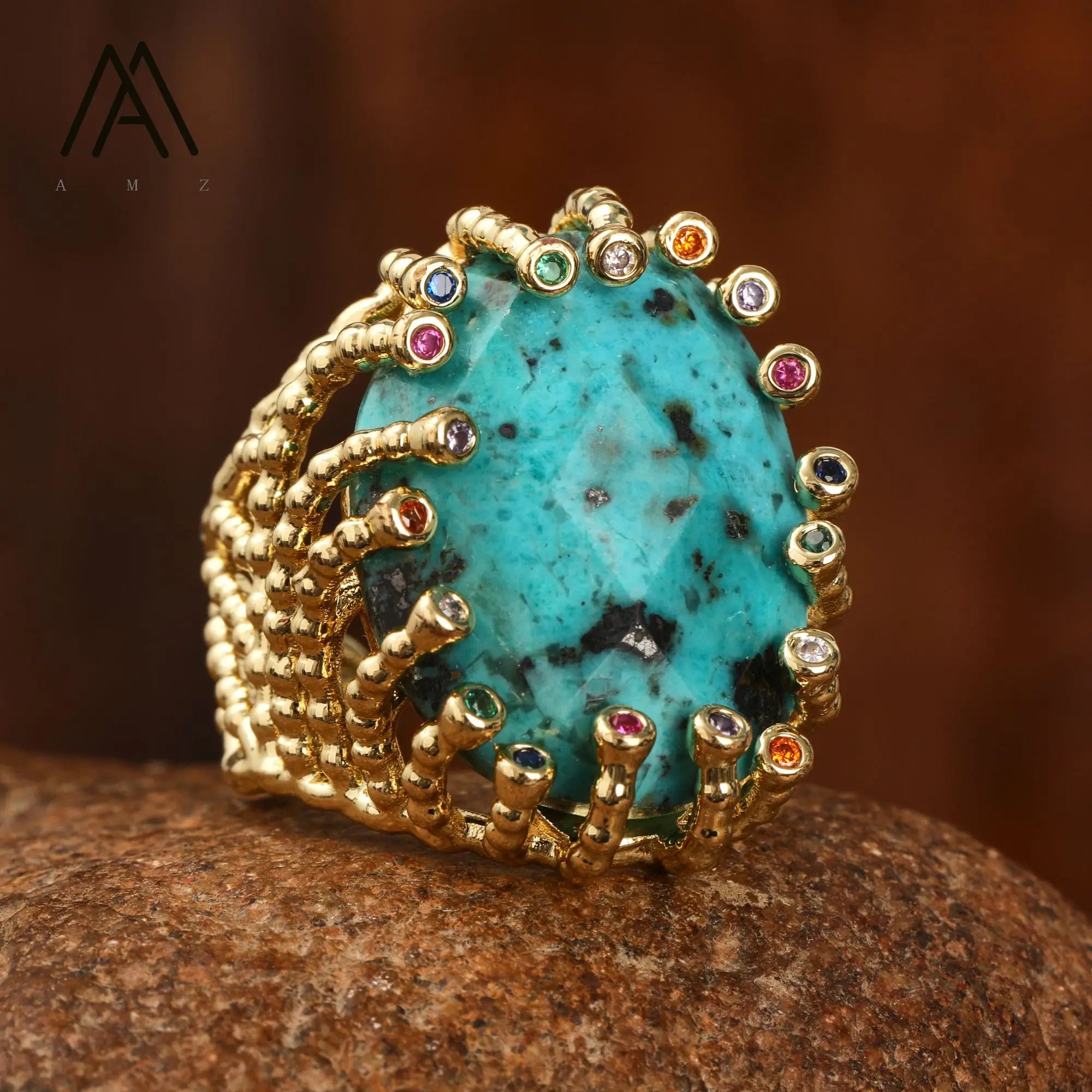 18K Gold-Plated Natural Gemstone Statement Ring – Healing Crystal Jewelry