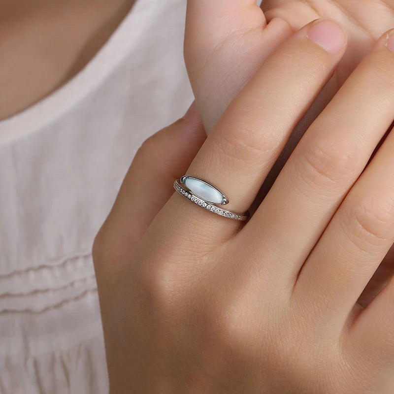 Larimar Elongated Geometric Cocktail Ring in 925 Sterling Silver
