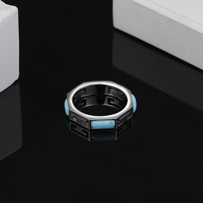 Larimar Geometric 925 Sterling Silver Cocktail Ring