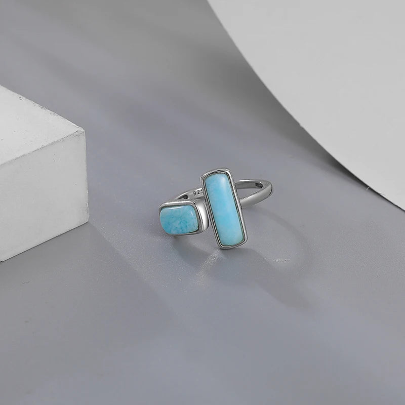 Larimar Offset Rectangle Ring in 925 Sterling Silver