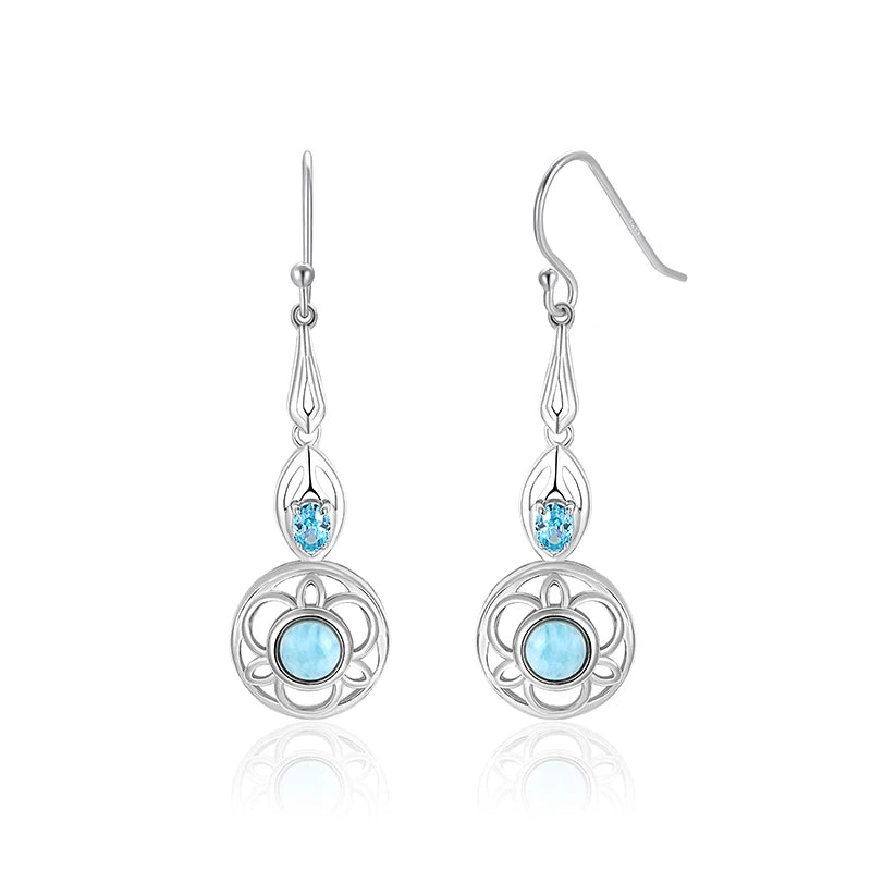 Larimar Filigree Medallion Drop Earrings, 925 Sterling Silver