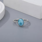 Larimar Oval Ring with Twisted Rope Band, 925 Sterling Silver