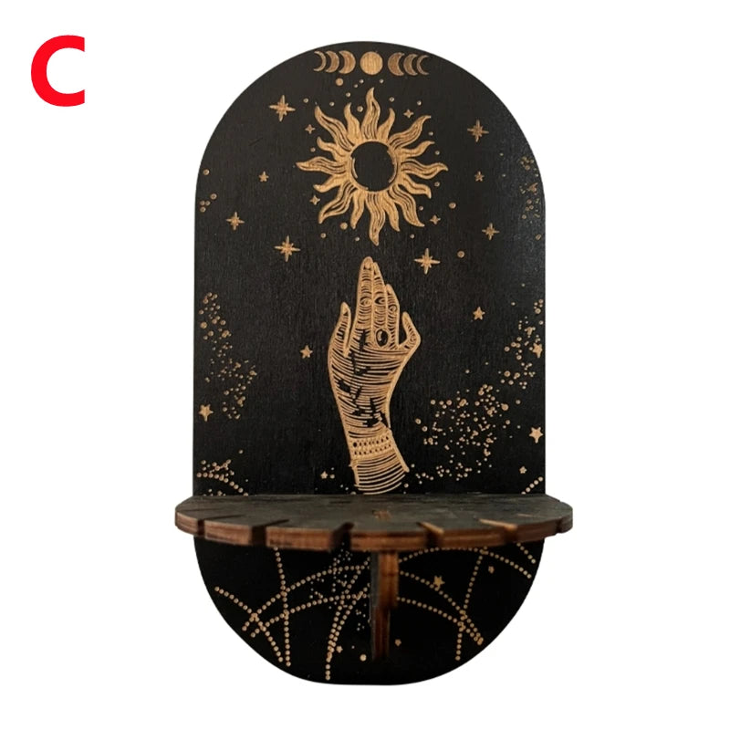 Zodiac & Celestial Crystal Pendulum Display Stand – Arch Wood Wall Shelf