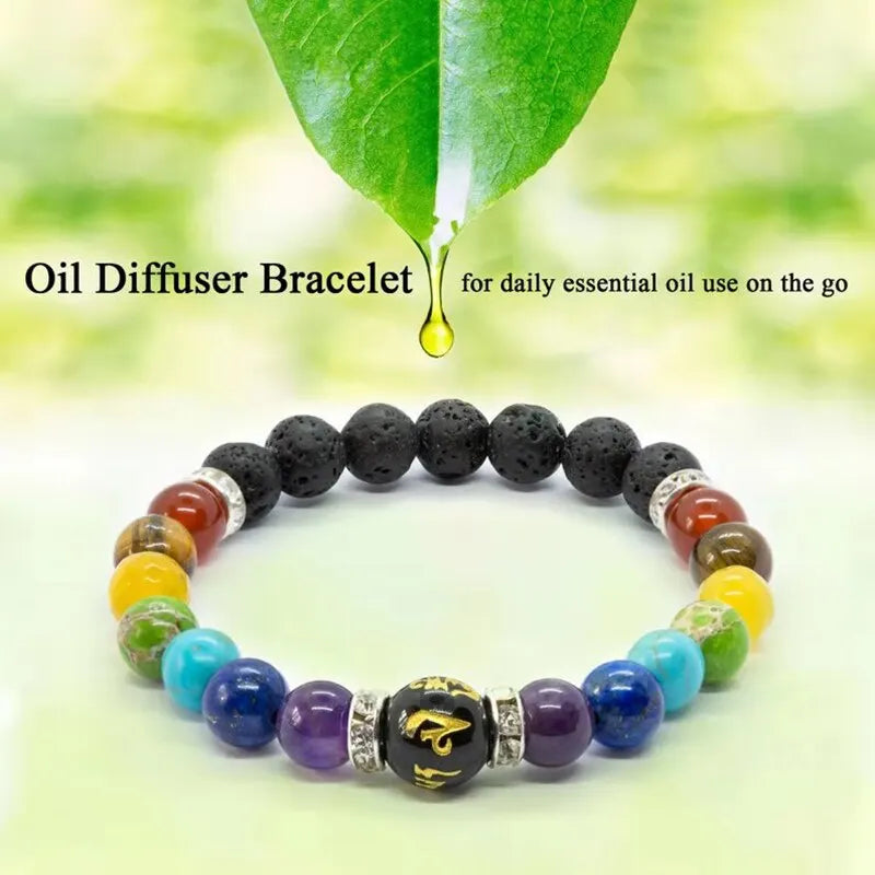 7 Chakra Bracelet Set | Natural Lava Stone | Set of 2 with Chakra Meaning Card