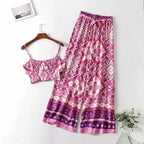Boho Floral Smocked Cami & Wide-Leg Pants Set