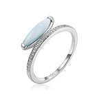Larimar Minimalist Bezel Ring with Pavé Shoulder