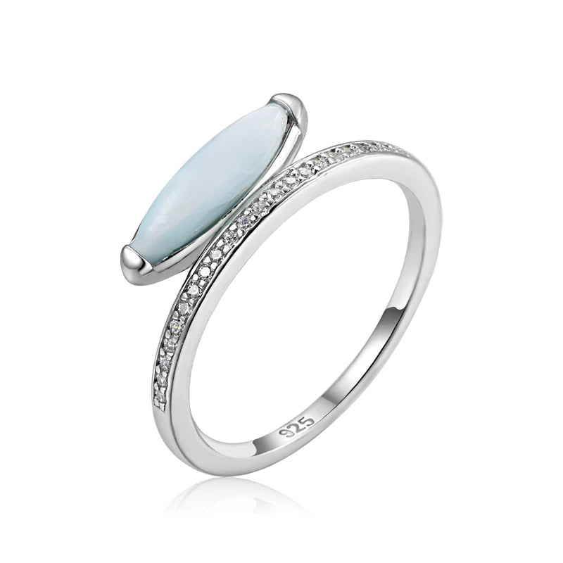 Larimar Elongated Geometric Cocktail Ring in 925 Sterling Silver