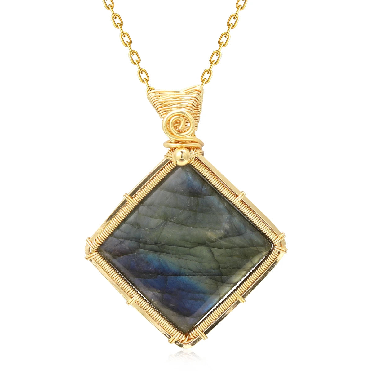 Wire-Wrapped Gemstone Pendant Necklace | Labradorite, Moonstone & Sunstone