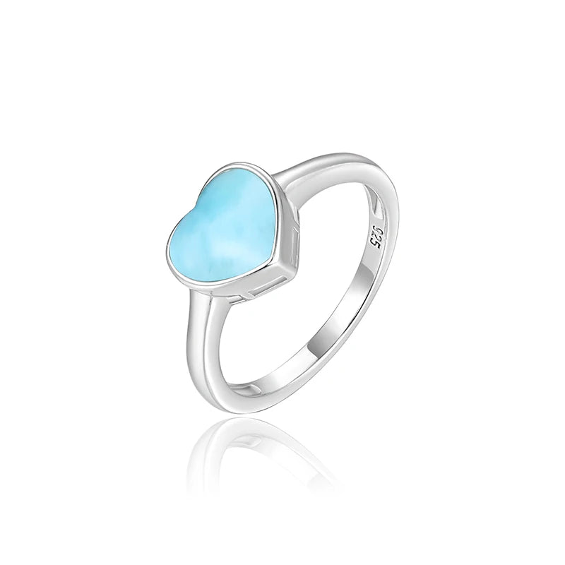 Larimar Heart Ring, 925 Sterling Silver