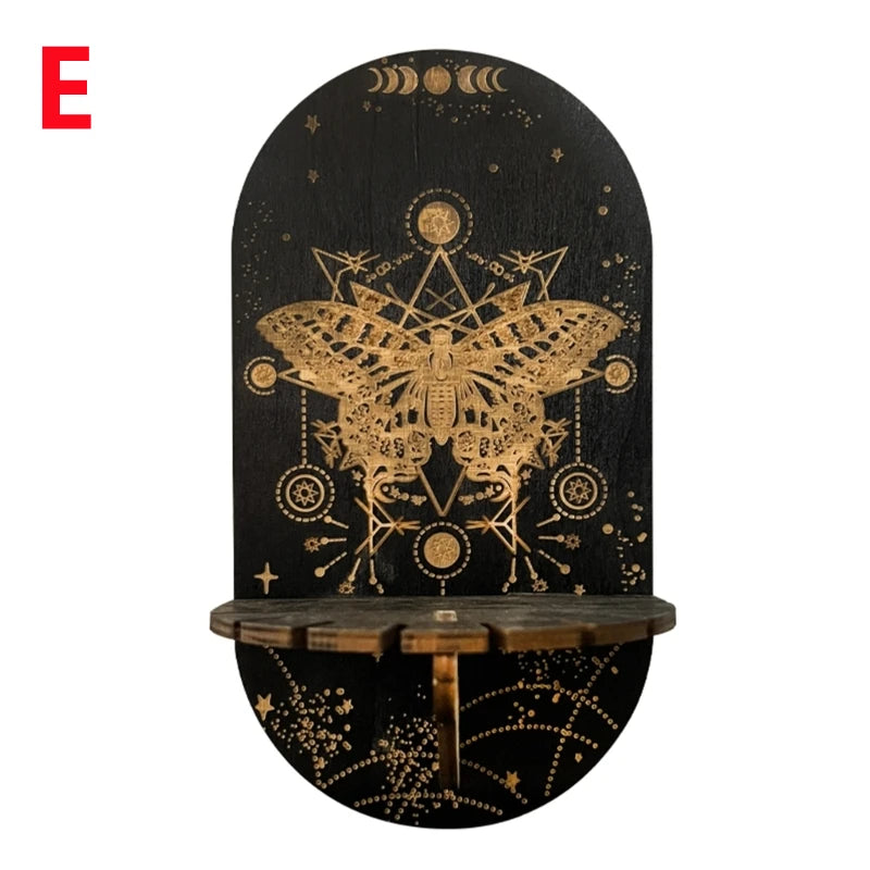 Zodiac & Celestial Crystal Pendulum Display Stand – Arch Wood Wall Shelf