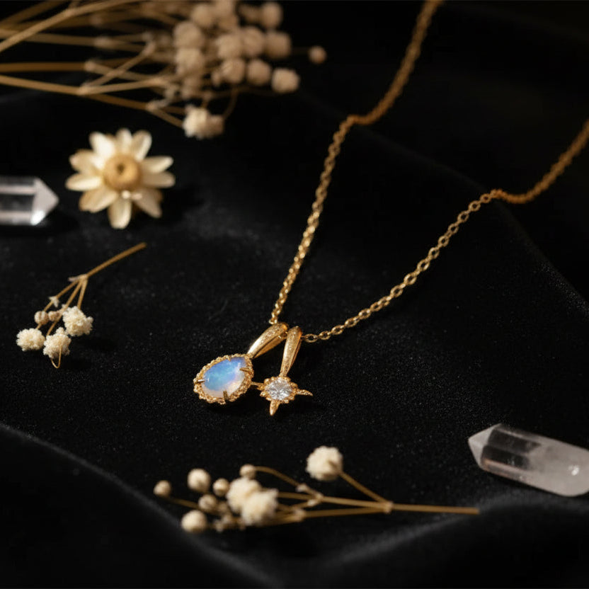 Double Moonstone Star Talisman Necklace