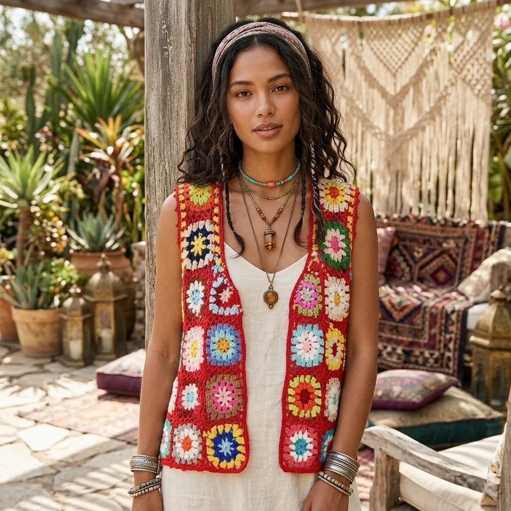Boho Granny Square Crochet Vest Top