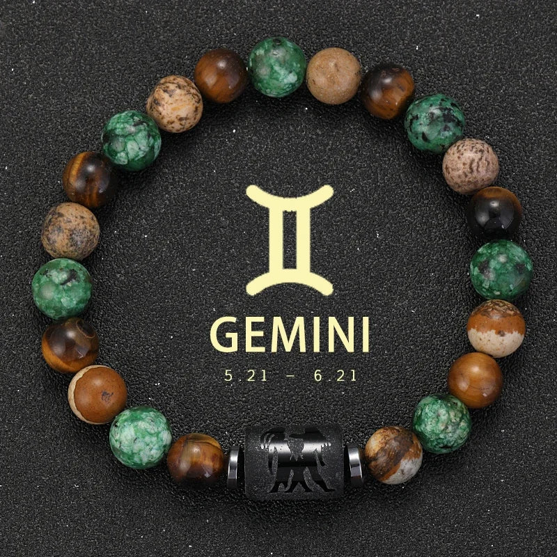 Zodiac Sign Natural Stone Bracelet | 12 Signs | Tiger Eye & Gemstone Beads