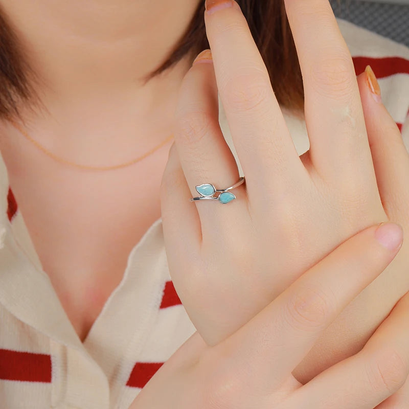 Larimar Two Stone Duo Ring in 925 Sterling Silver
