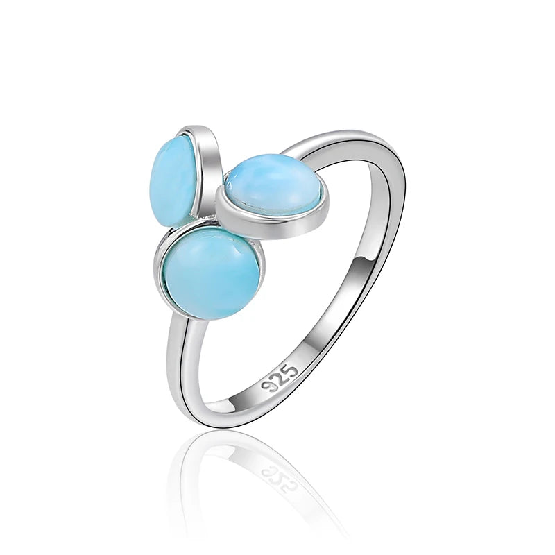 Larimar Three Stone Cluster Ring in 925 Sterling Silver