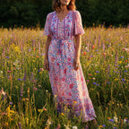 Wild Floral V-Neck Boho Maxi Dress