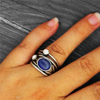 Lapis Lazuli Vintage Oval Ring | Antique Silver | Natural Gemstone