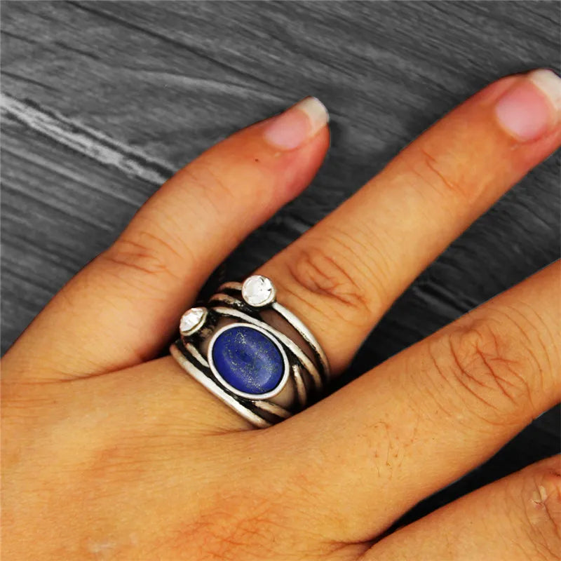 Lapis Lazuli Vintage Oval Ring | Antique Silver | Natural Gemstone