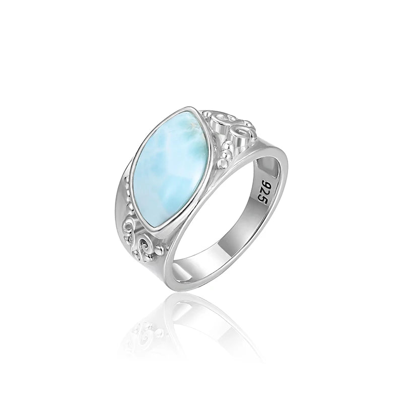 Larimar & Zircon Oval 925 Sterling Silver Ring