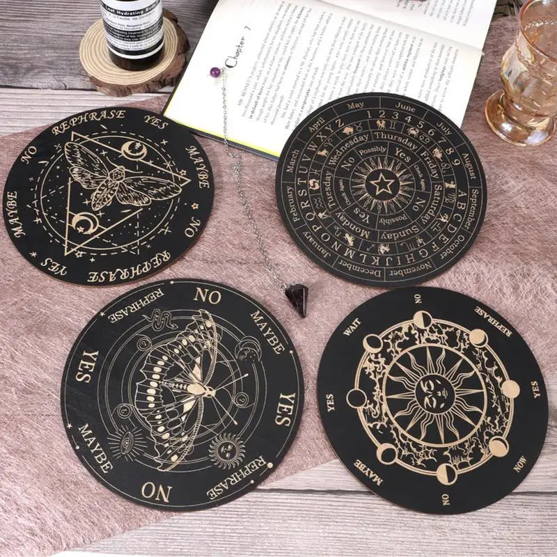 Wooden Pendulum Board — Celestial Moon & Star Divination Plate