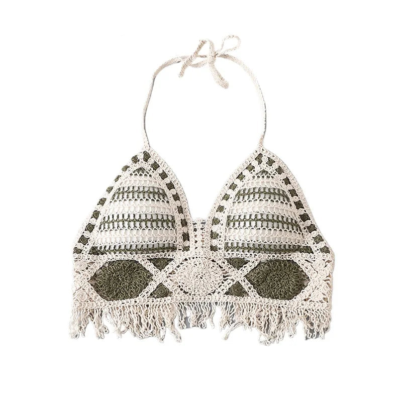 Boho Crochet Tassel Halter Bralette