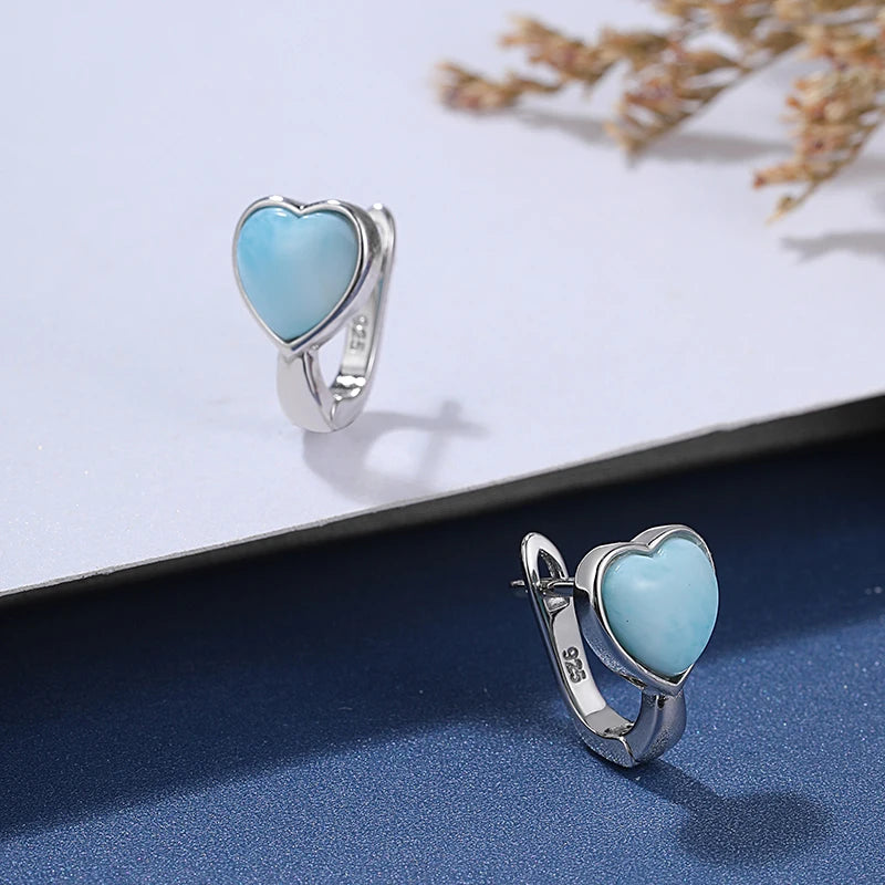 Larimar 925 Silver Heart & Triangle Earrings