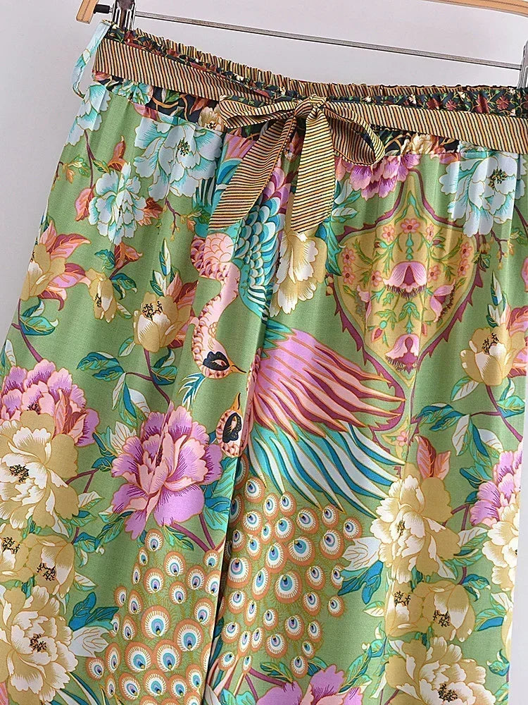Peacock Floral Wide Leg Pants