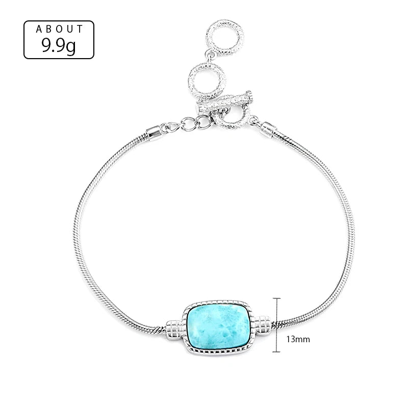 Larimar Rectangular Station Bracelet, 925 Sterling Silver