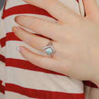 Larimar Square Halo Ring, 925 Sterling Silver