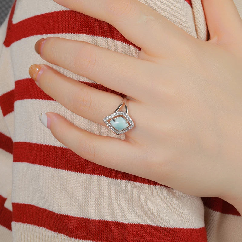Larimar Square Halo Ring, 925 Sterling Silver