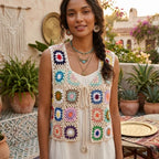 Boho Granny Square Crochet Vest Top