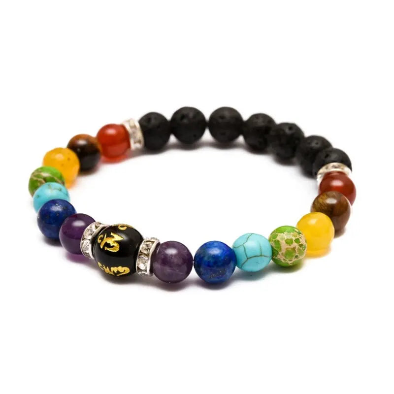 7 Chakra Bracelet Set | Natural Lava Stone | Set of 2 with Chakra Meaning Card