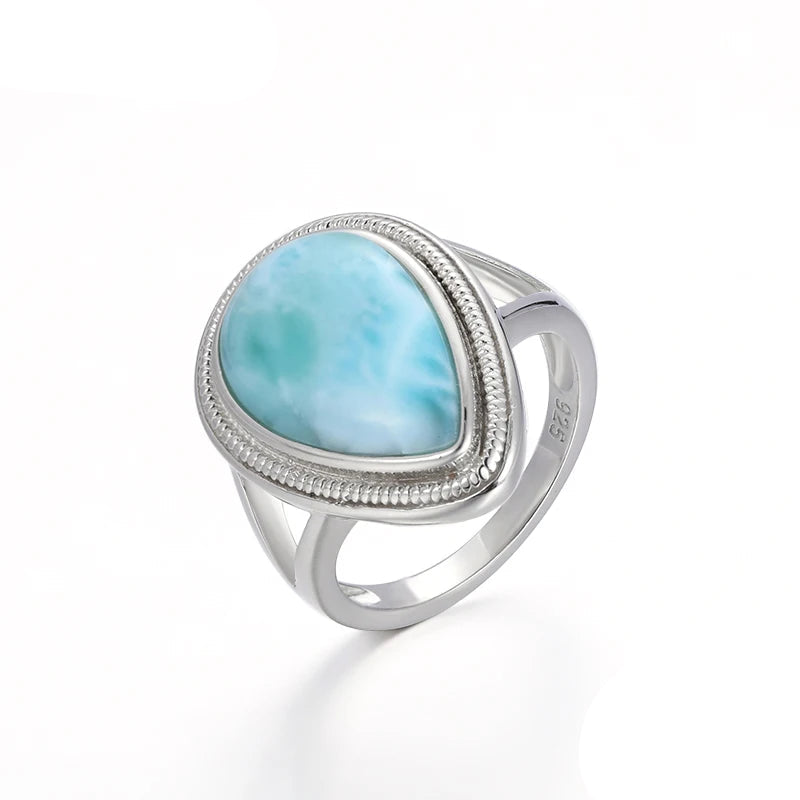Larimar Teardrop Ring, Open Silver Band