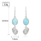 Larimar Oval Engraved Drop Earrings in 925 Sterling Silver